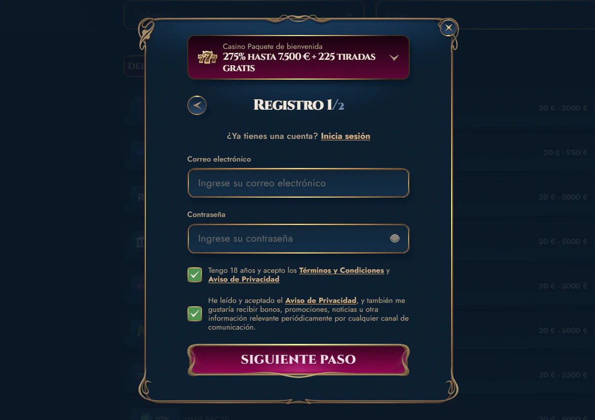 RichRoyal Casino registro e inicio de sesión